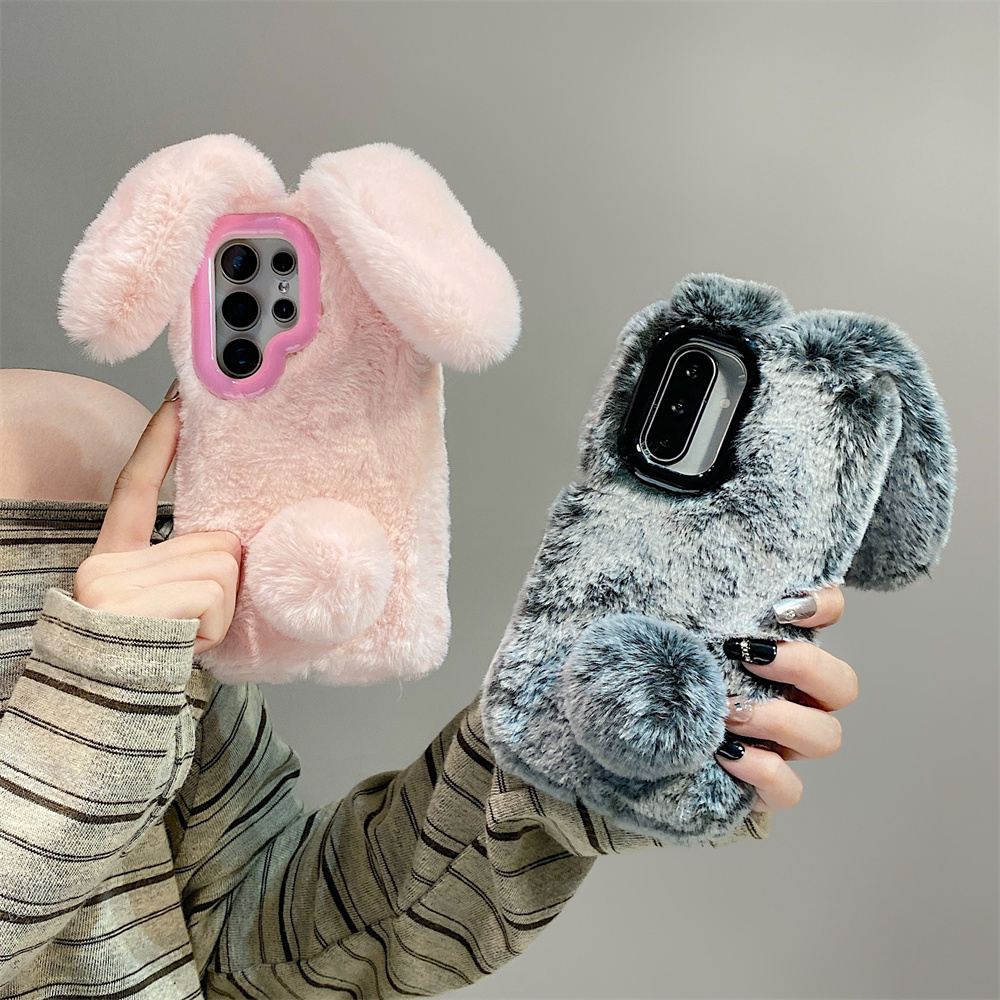 Samsung Galaxy S25 - Schattige Konijnenoren Pluizige Stand Telefoon Case